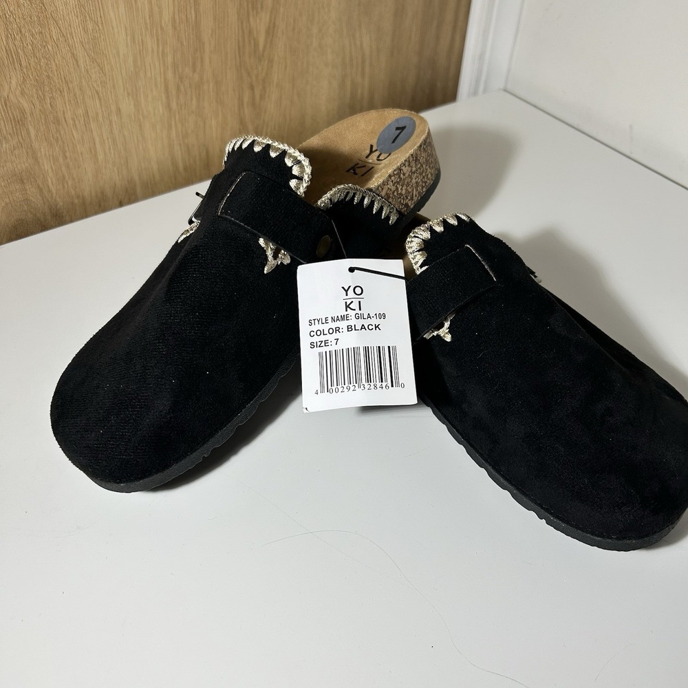 Yoki Gila-109 Black Faux Suede Blanket Stitch Clog‎ Mules Womens Size 7 NEW